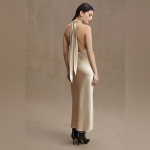 ANTHROPOLOGIE Sachin & Babi Sadie Halter Tie-Neck Hammered Satin Gown 16